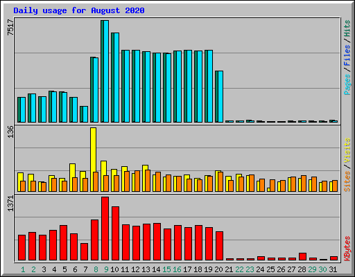 Daily usage for August 2020